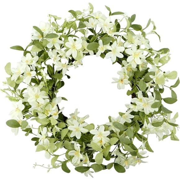18'' Spring Wreath Summer Wreath for Front Door with Green Eucalyptus Leaves - Picture 2 of 8